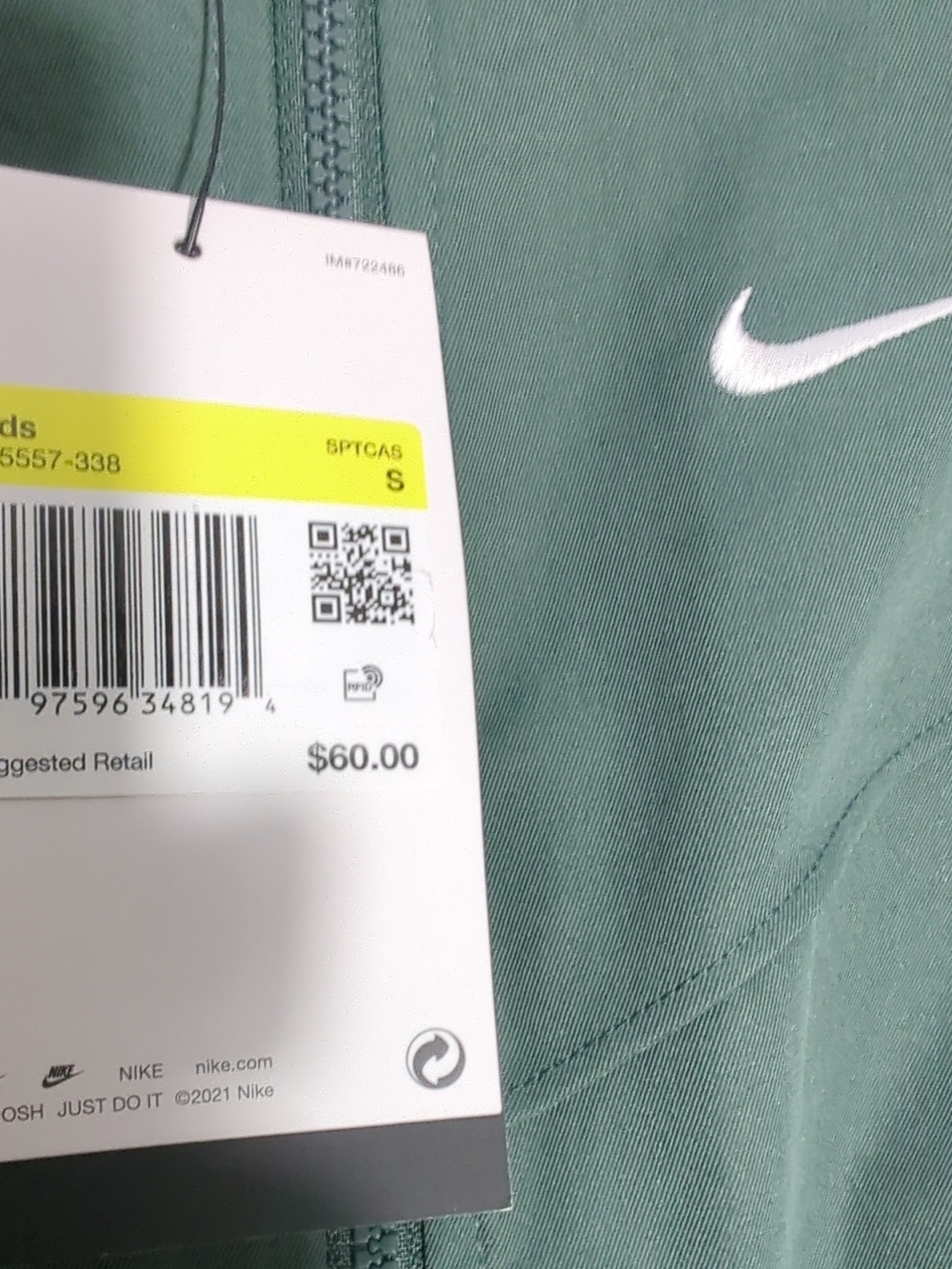 Nike Kids Green Full-Zip Raincoat with White Swoosh - Picture 4 of 6